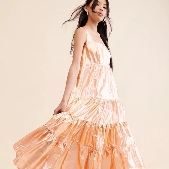 Anthropologie let me be orange dress size large tired pockets lined